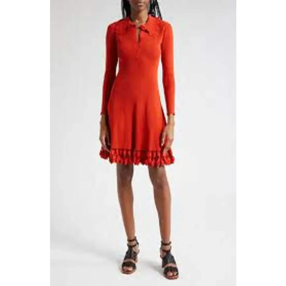 Ulla Johnson Cybil Tulip-Edge Rib Knit Mini Dress Carnelian Size M NWT - Picture 7 of 10